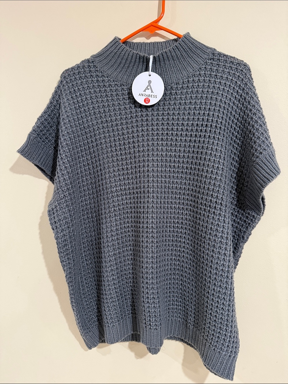 ANRABESS Women's Gray Waffle-Knit Short Sleeve Turtleneck Sweater